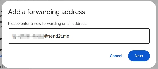 Add forwarding address dialog box