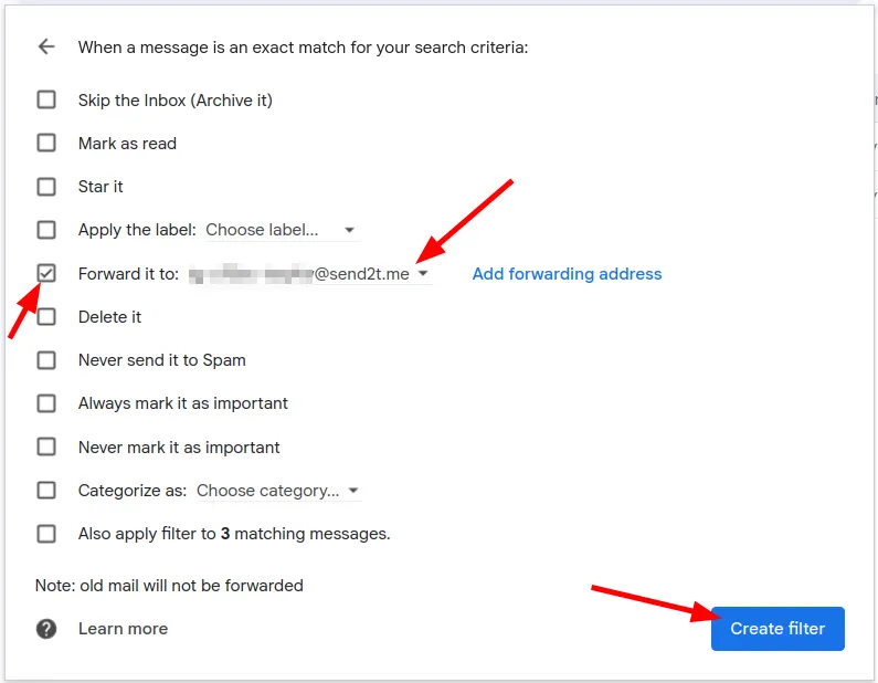 GMail filter dialog